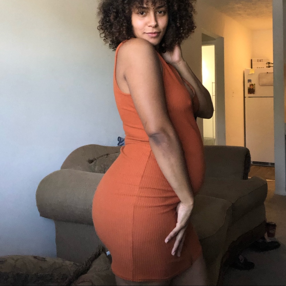 Pastel orange front zipper mini dress form fitting